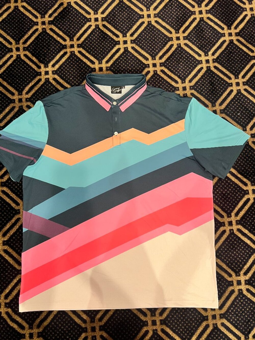 Sunday Swagger Men’s 2XL Golf Polo Colorblock Geometric Pink Teal Performance